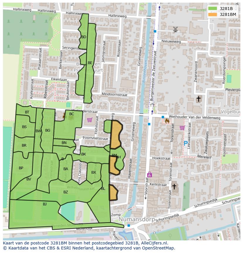 Afbeelding van het postcodegebied 3281 BM op de kaart.