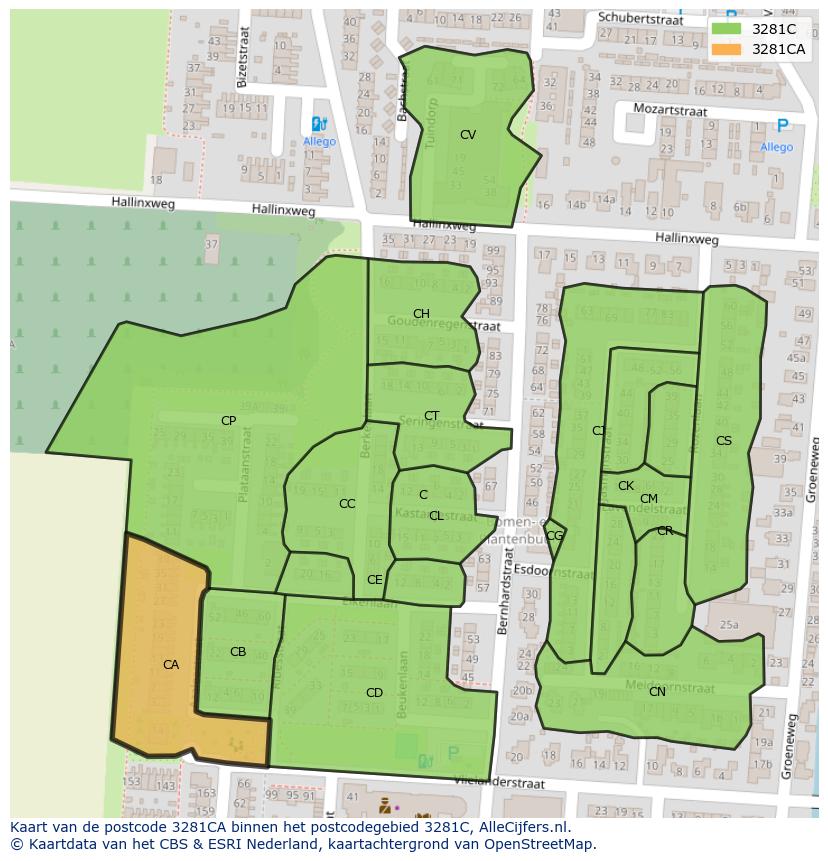 Afbeelding van het postcodegebied 3281 CA op de kaart.