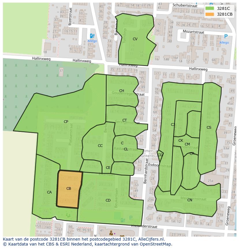 Afbeelding van het postcodegebied 3281 CB op de kaart.