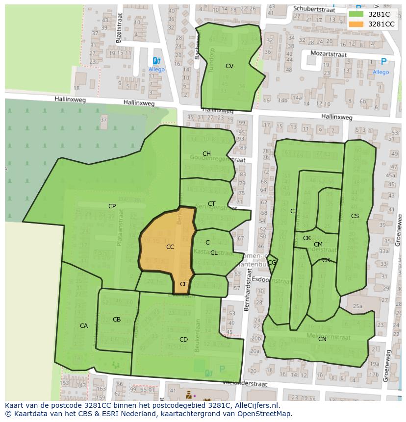 Afbeelding van het postcodegebied 3281 CC op de kaart.