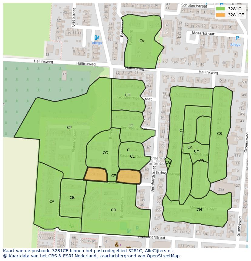 Afbeelding van het postcodegebied 3281 CE op de kaart.