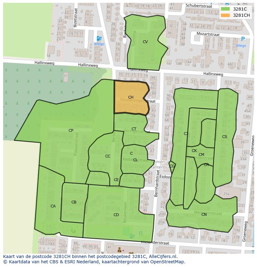 Afbeelding van het postcodegebied 3281 CH op de kaart.