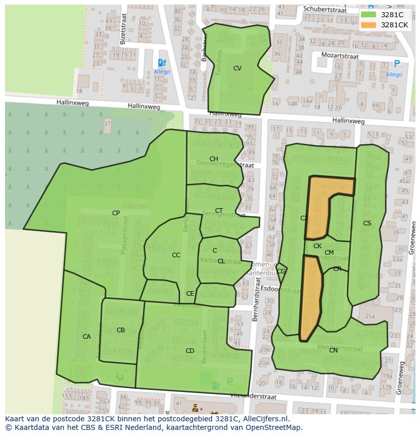 Afbeelding van het postcodegebied 3281 CK op de kaart.