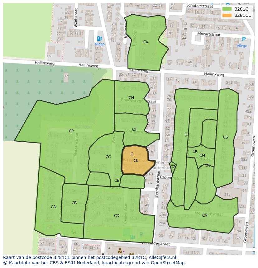 Afbeelding van het postcodegebied 3281 CL op de kaart.
