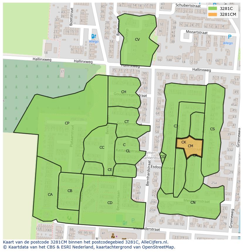 Afbeelding van het postcodegebied 3281 CM op de kaart.