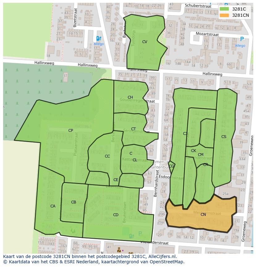 Afbeelding van het postcodegebied 3281 CN op de kaart.