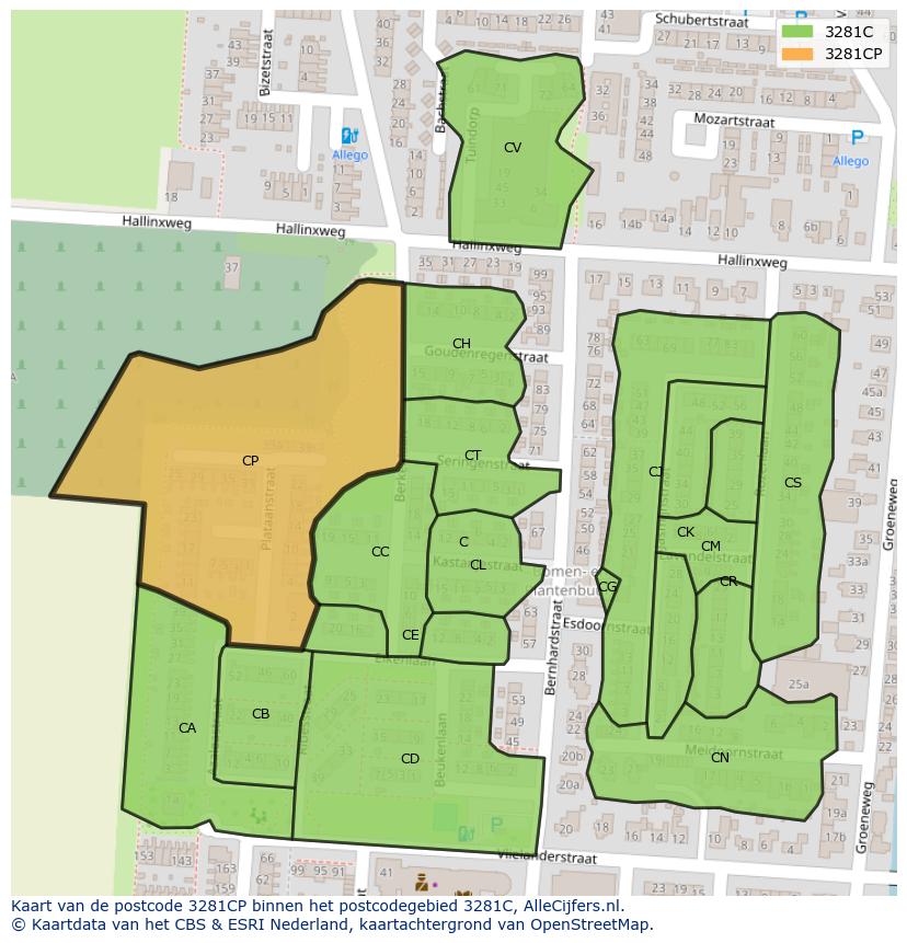 Afbeelding van het postcodegebied 3281 CP op de kaart.