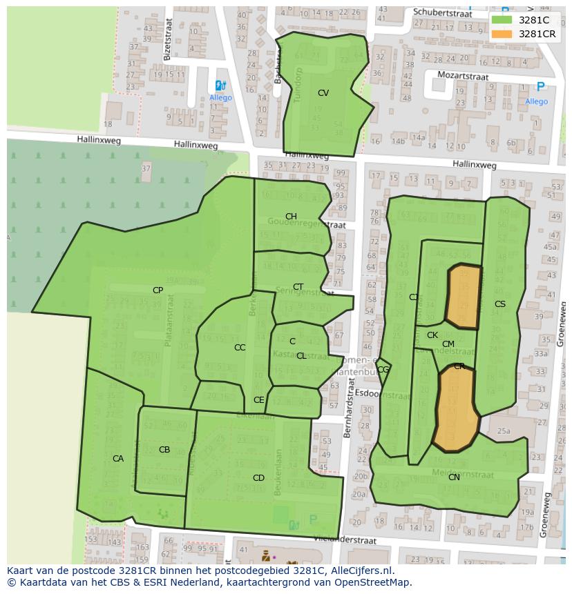 Afbeelding van het postcodegebied 3281 CR op de kaart.