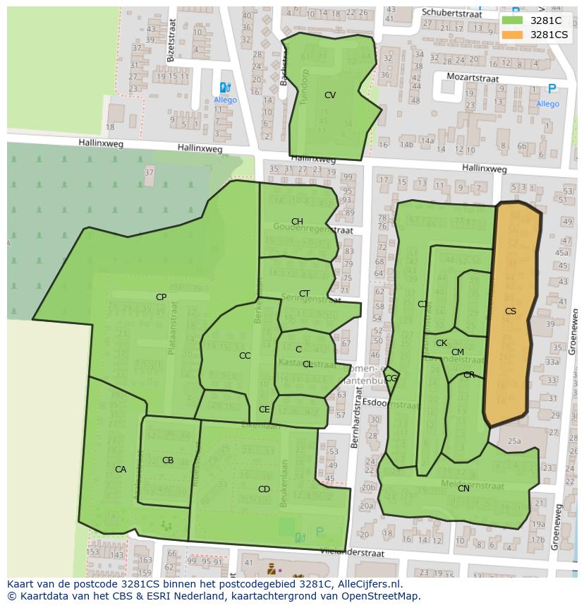 Afbeelding van het postcodegebied 3281 CS op de kaart.