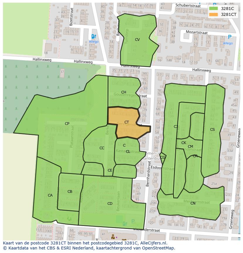 Afbeelding van het postcodegebied 3281 CT op de kaart.