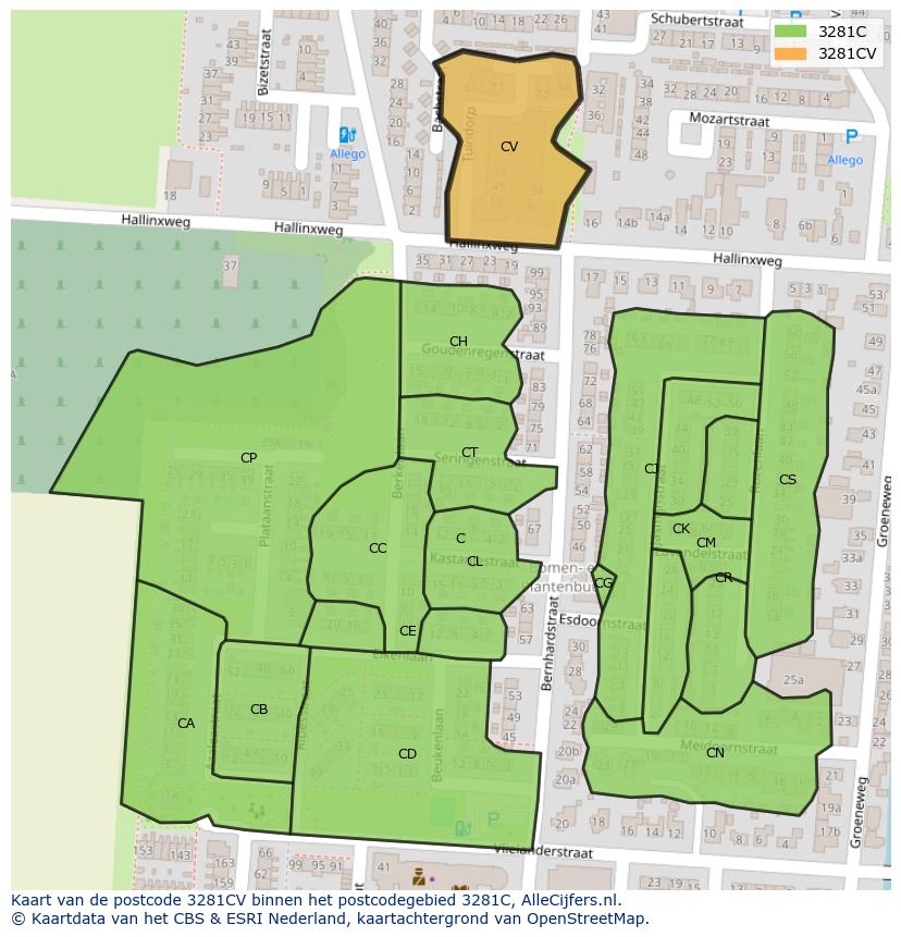 Afbeelding van het postcodegebied 3281 CV op de kaart.