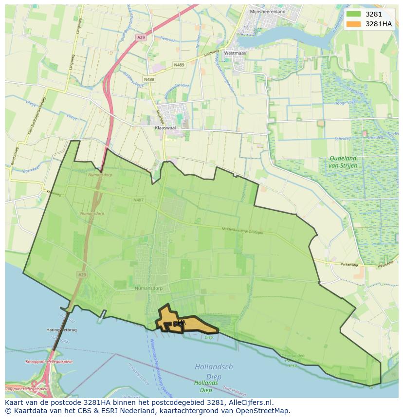 Afbeelding van het postcodegebied 3281 HA op de kaart.