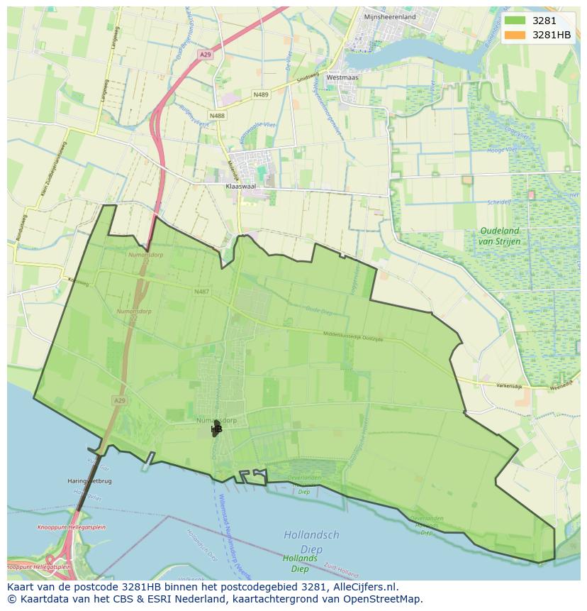 Afbeelding van het postcodegebied 3281 HB op de kaart.