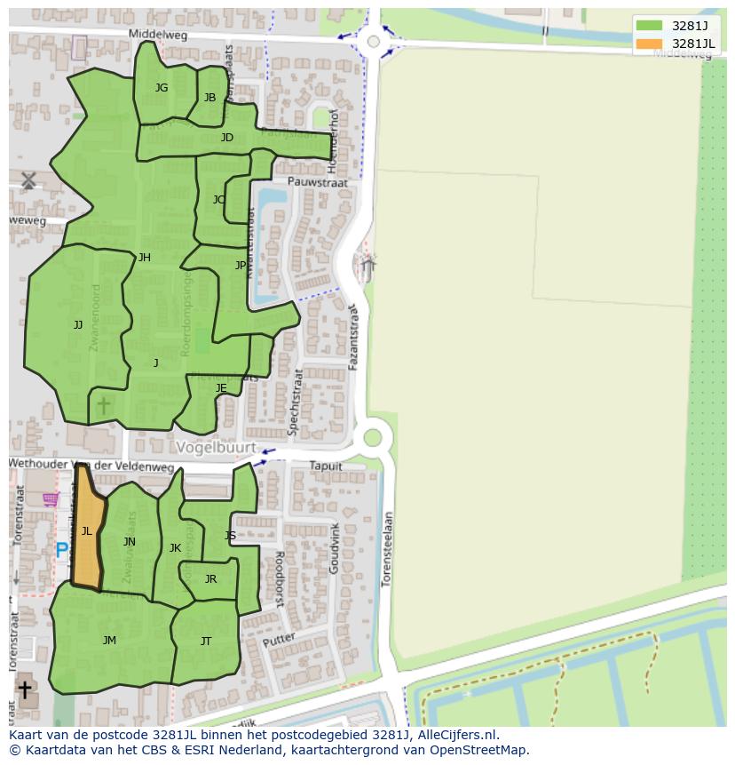 Afbeelding van het postcodegebied 3281 JL op de kaart.