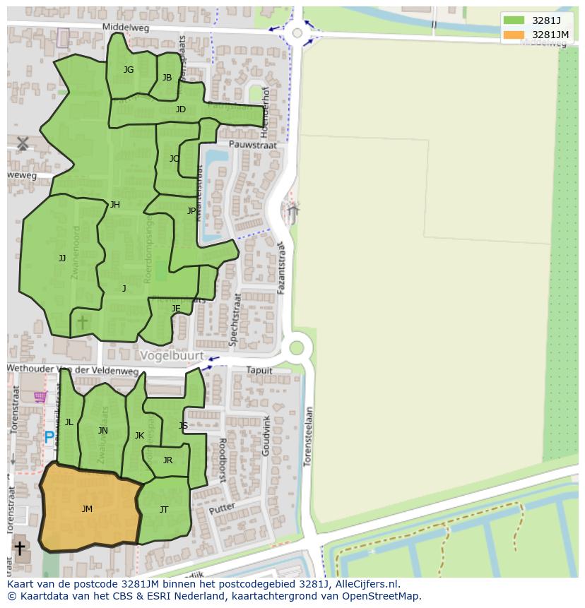 Afbeelding van het postcodegebied 3281 JM op de kaart.