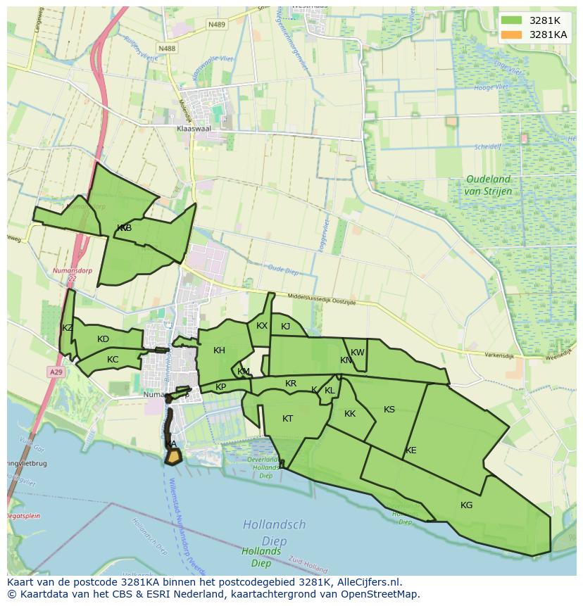 Afbeelding van het postcodegebied 3281 KA op de kaart.