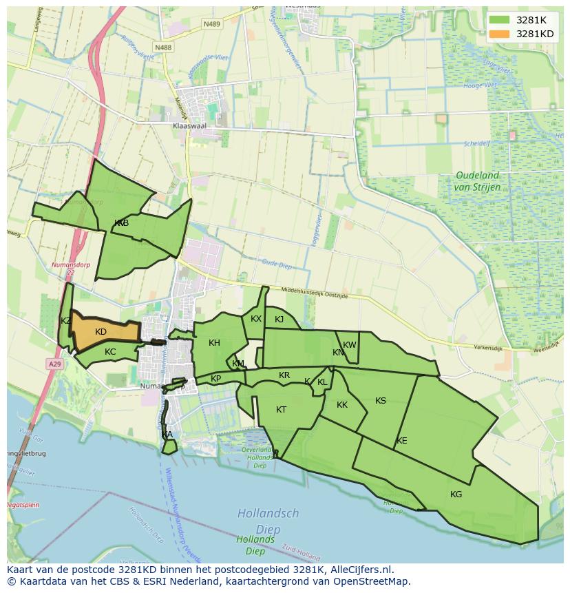 Afbeelding van het postcodegebied 3281 KD op de kaart.