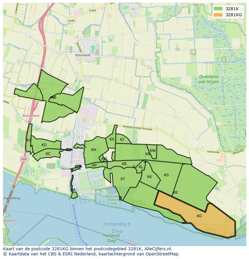 Afbeelding van het postcodegebied 3281 KG op de kaart.