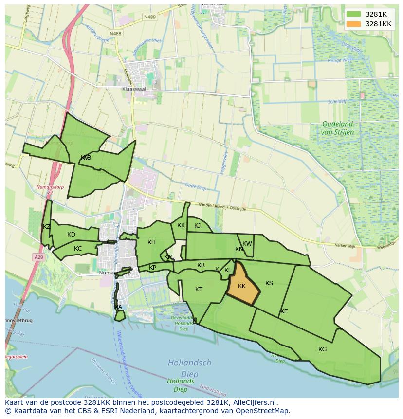 Afbeelding van het postcodegebied 3281 KK op de kaart.