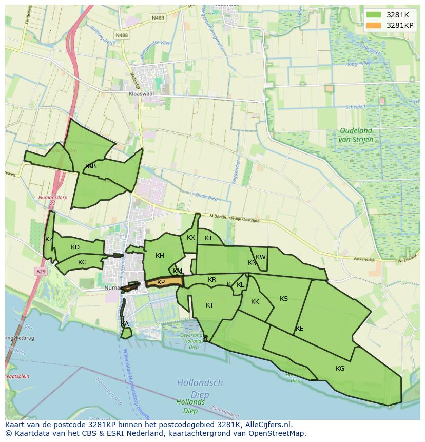 Afbeelding van het postcodegebied 3281 KP op de kaart.
