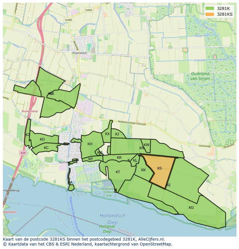 Afbeelding van het postcodegebied 3281 KS op de kaart.