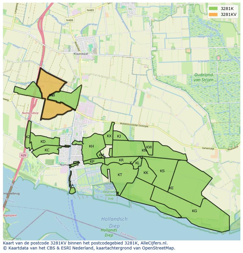 Afbeelding van het postcodegebied 3281 KV op de kaart.