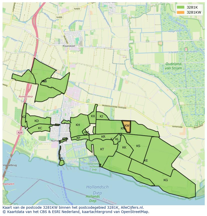 Afbeelding van het postcodegebied 3281 KW op de kaart.