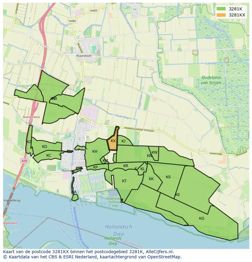 Afbeelding van het postcodegebied 3281 KX op de kaart.