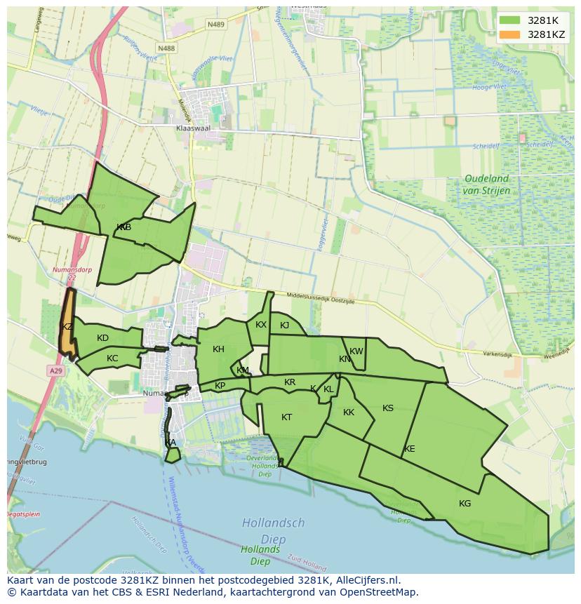 Afbeelding van het postcodegebied 3281 KZ op de kaart.