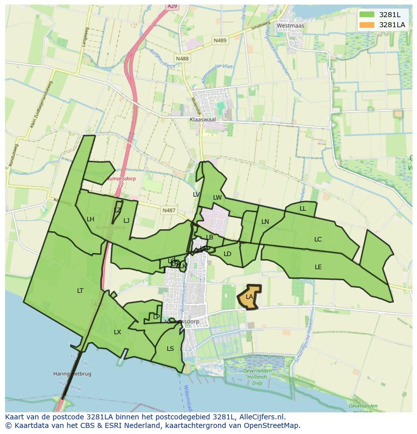 Afbeelding van het postcodegebied 3281 LA op de kaart.