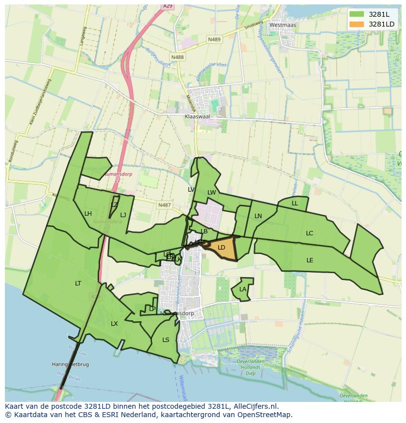 Afbeelding van het postcodegebied 3281 LD op de kaart.