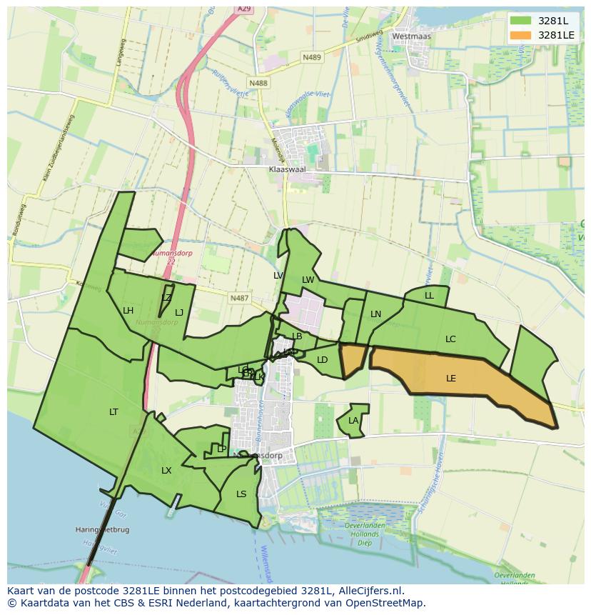 Afbeelding van het postcodegebied 3281 LE op de kaart.
