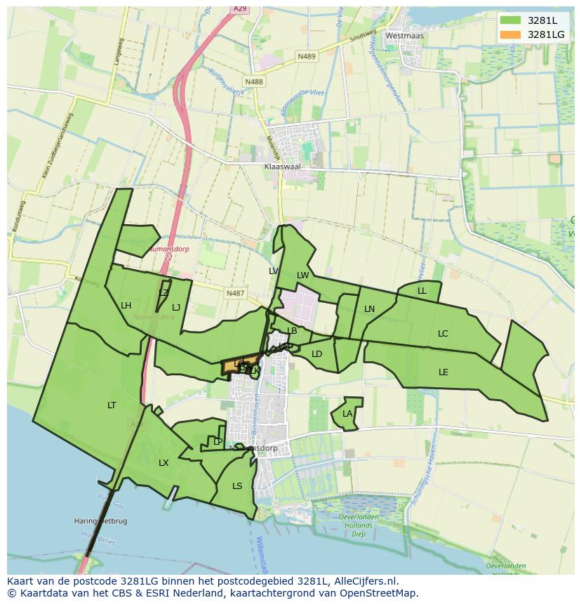 Afbeelding van het postcodegebied 3281 LG op de kaart.