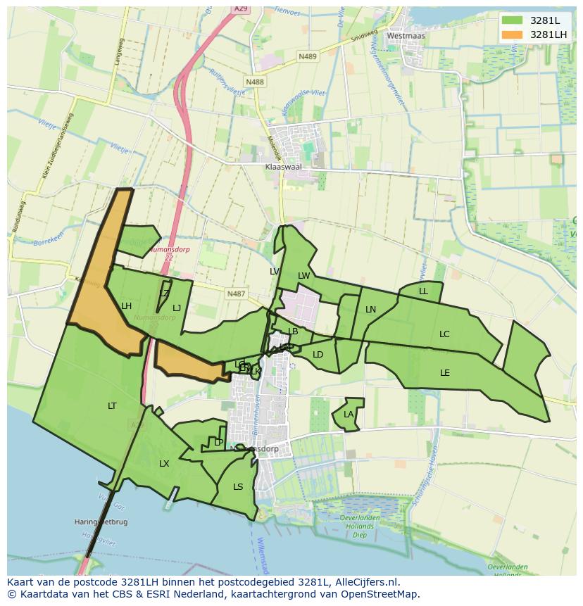 Afbeelding van het postcodegebied 3281 LH op de kaart.
