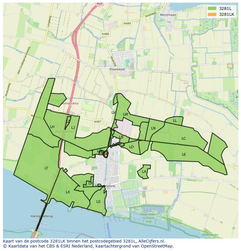 Afbeelding van het postcodegebied 3281 LK op de kaart.