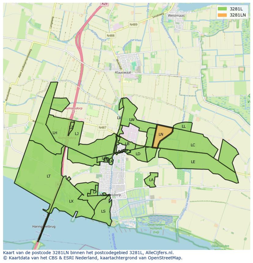 Afbeelding van het postcodegebied 3281 LN op de kaart.
