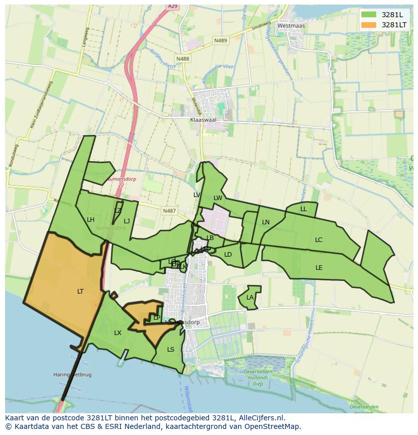 Afbeelding van het postcodegebied 3281 LT op de kaart.