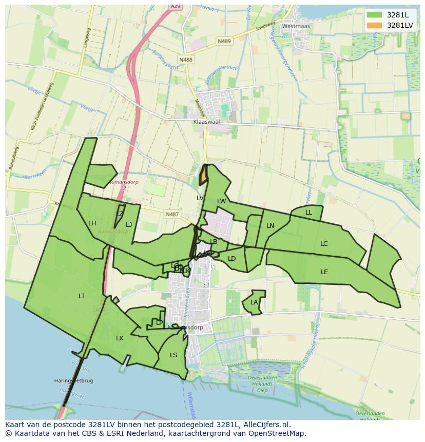 Afbeelding van het postcodegebied 3281 LV op de kaart.