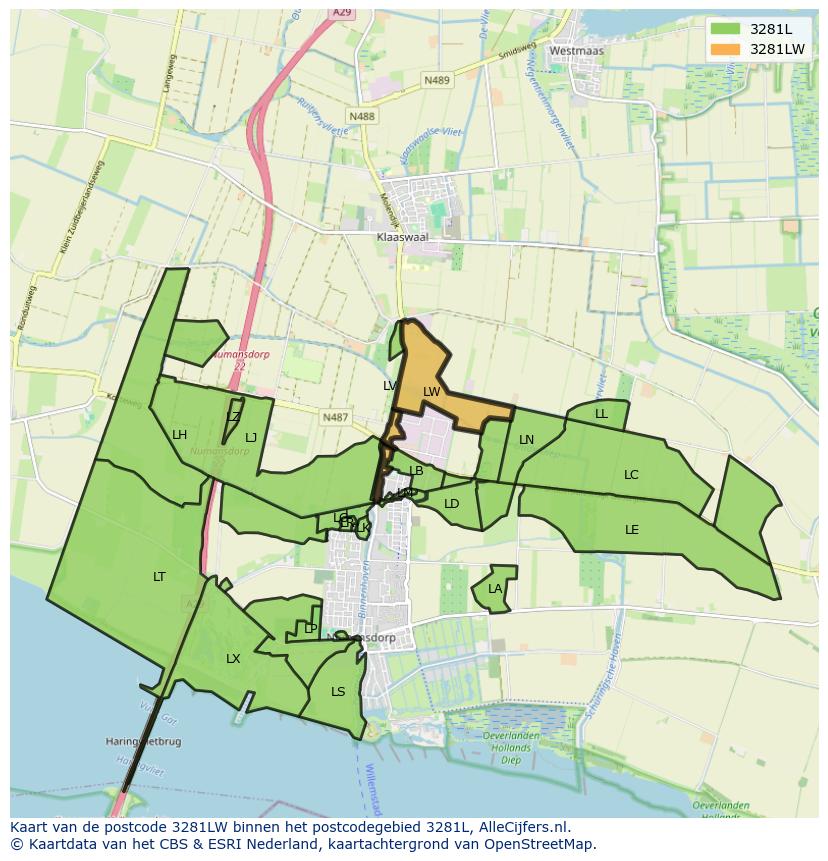 Afbeelding van het postcodegebied 3281 LW op de kaart.