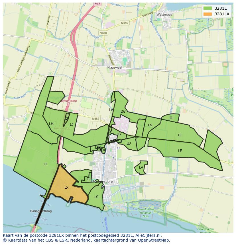 Afbeelding van het postcodegebied 3281 LX op de kaart.