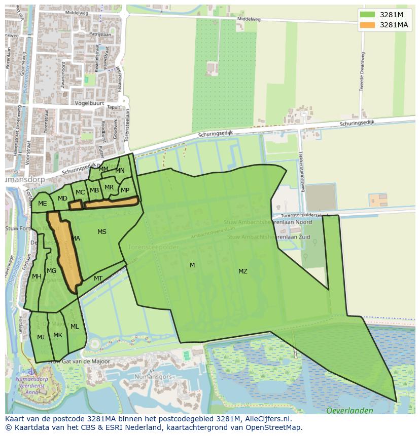 Afbeelding van het postcodegebied 3281 MA op de kaart.