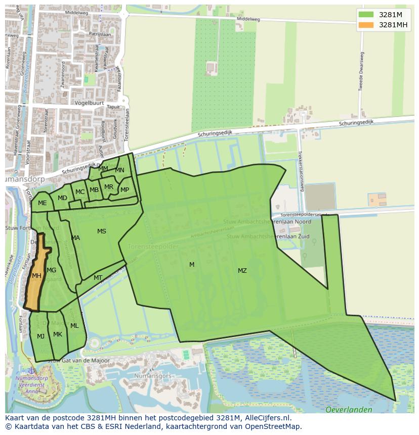 Afbeelding van het postcodegebied 3281 MH op de kaart.
