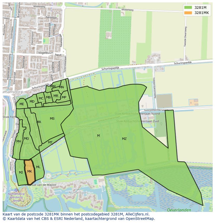 Afbeelding van het postcodegebied 3281 MK op de kaart.