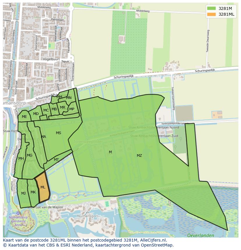 Afbeelding van het postcodegebied 3281 ML op de kaart.