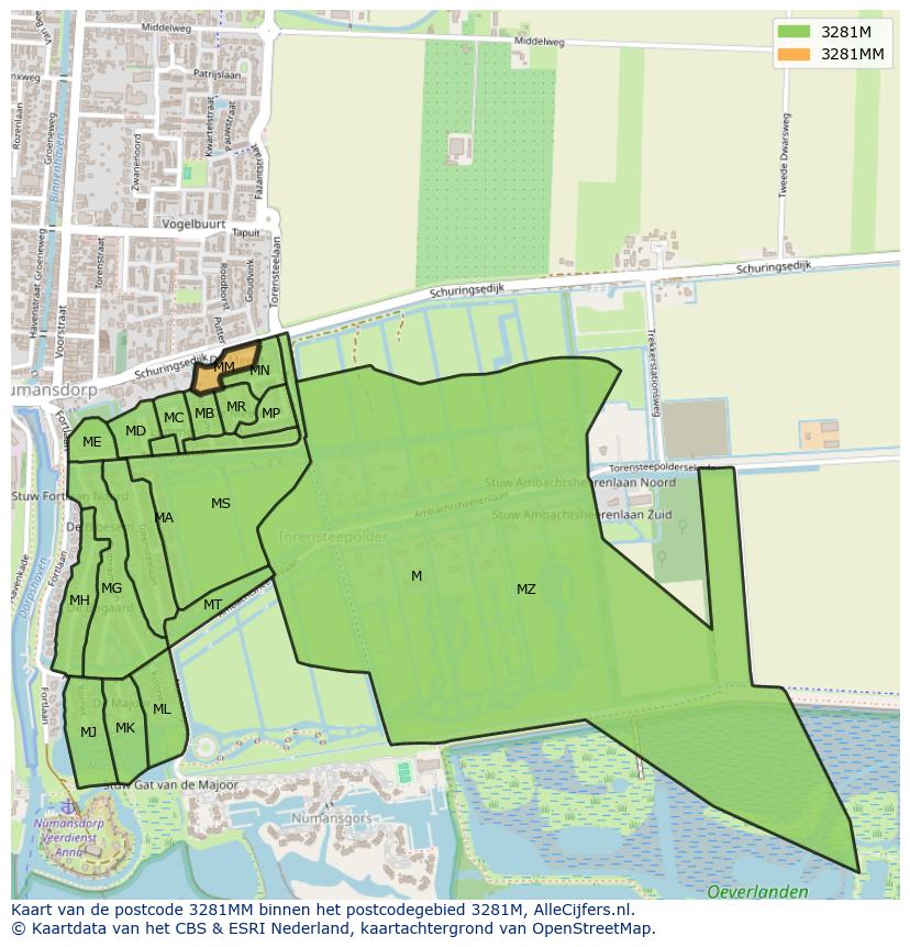 Afbeelding van het postcodegebied 3281 MM op de kaart.