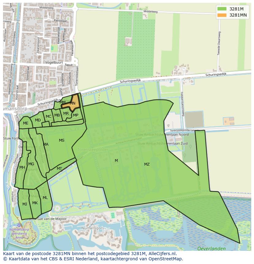 Afbeelding van het postcodegebied 3281 MN op de kaart.