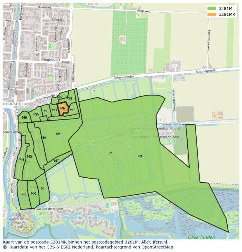 Afbeelding van het postcodegebied 3281 MR op de kaart.