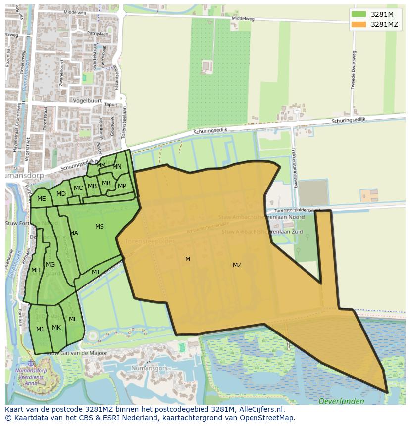 Afbeelding van het postcodegebied 3281 MZ op de kaart.