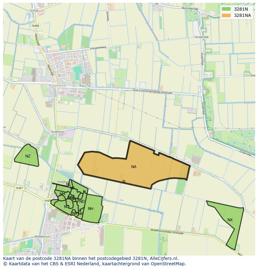 Afbeelding van het postcodegebied 3281 NA op de kaart.