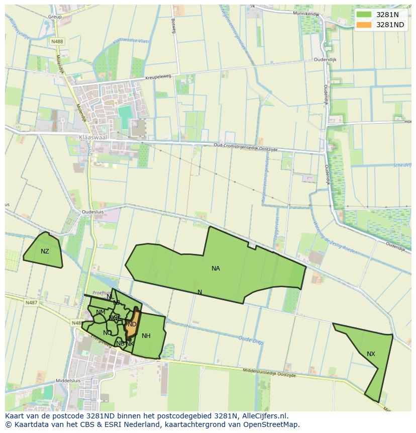 Afbeelding van het postcodegebied 3281 ND op de kaart.